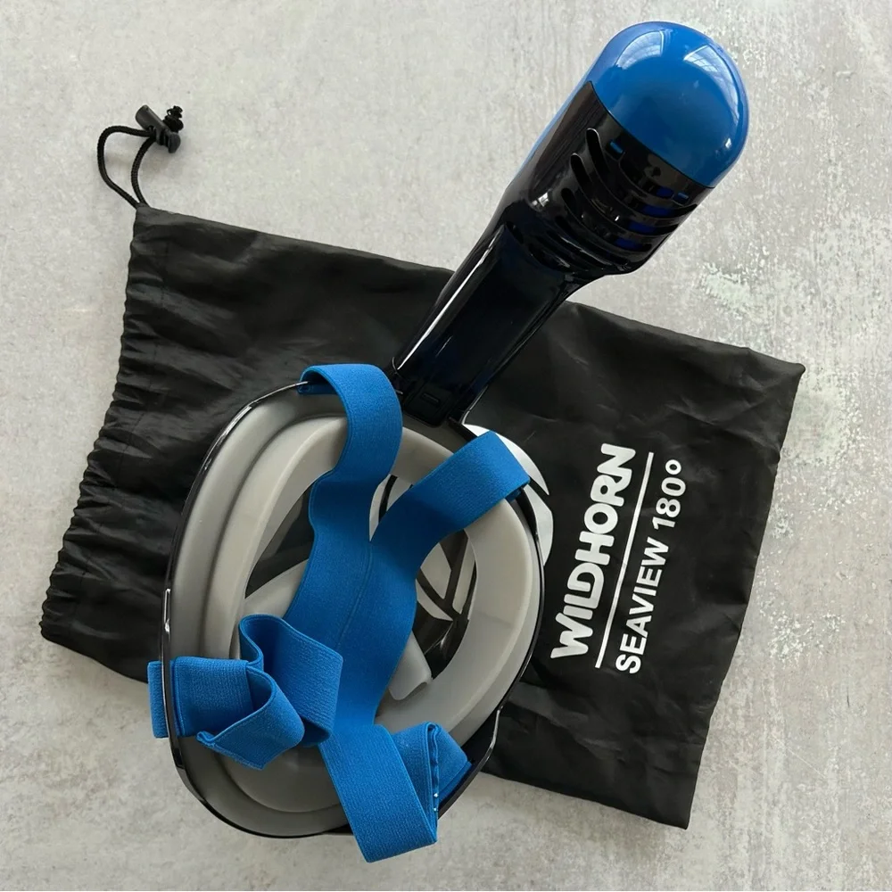SEAVIEW 180 Degree Panoramic Snorkel Mask- Full Face Design, Blue - S/M